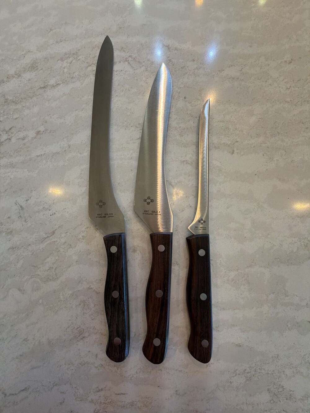 Vintage 400C Gold 3 Stainless Japan Knife Set - 3 Piece Professional Kitchen Uti